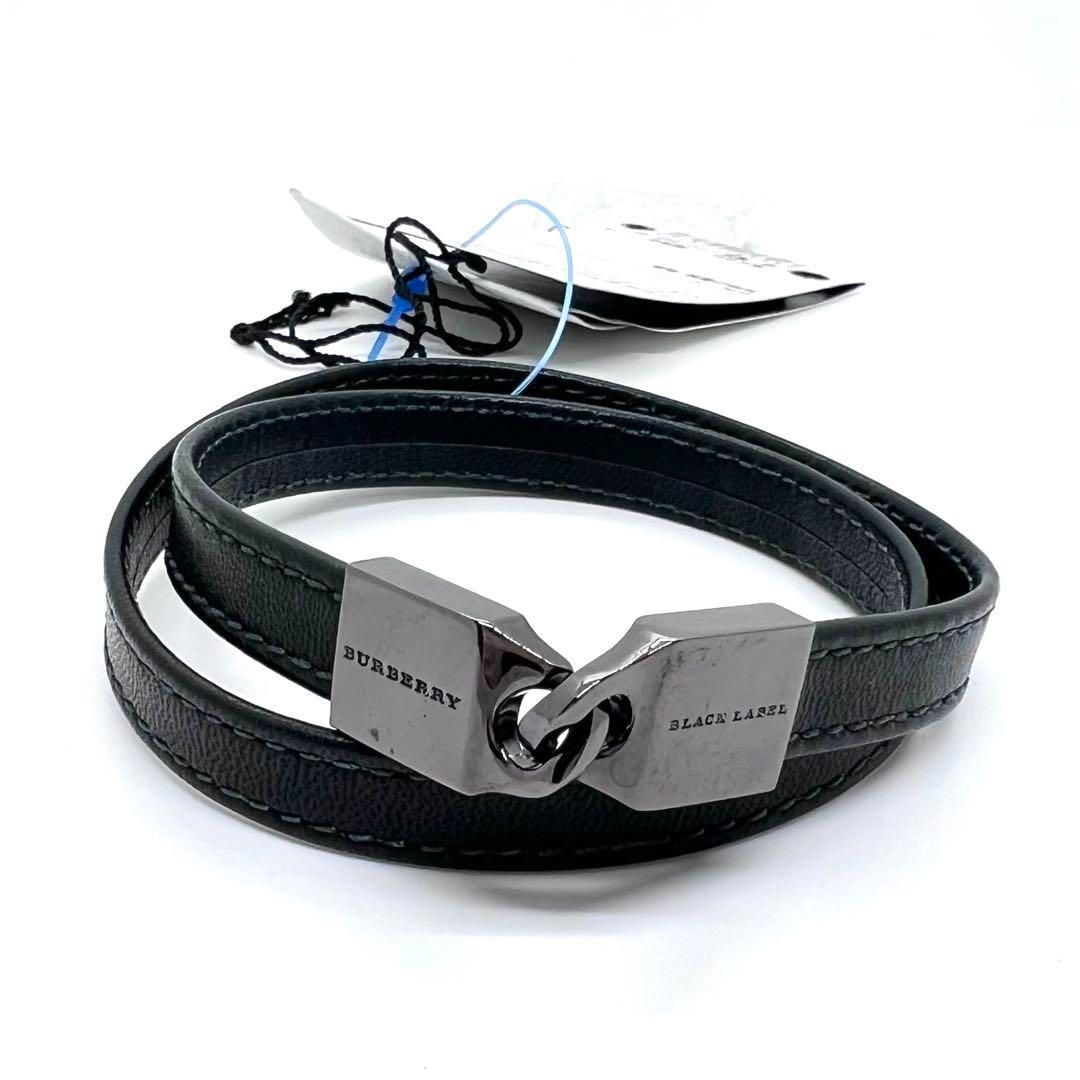 未使用品　BURBERRY BLACK LABEL ブラックレザーブレスレット 美品☆ BURBERRY BLACK LABEL バーバリー ブラックレーベル