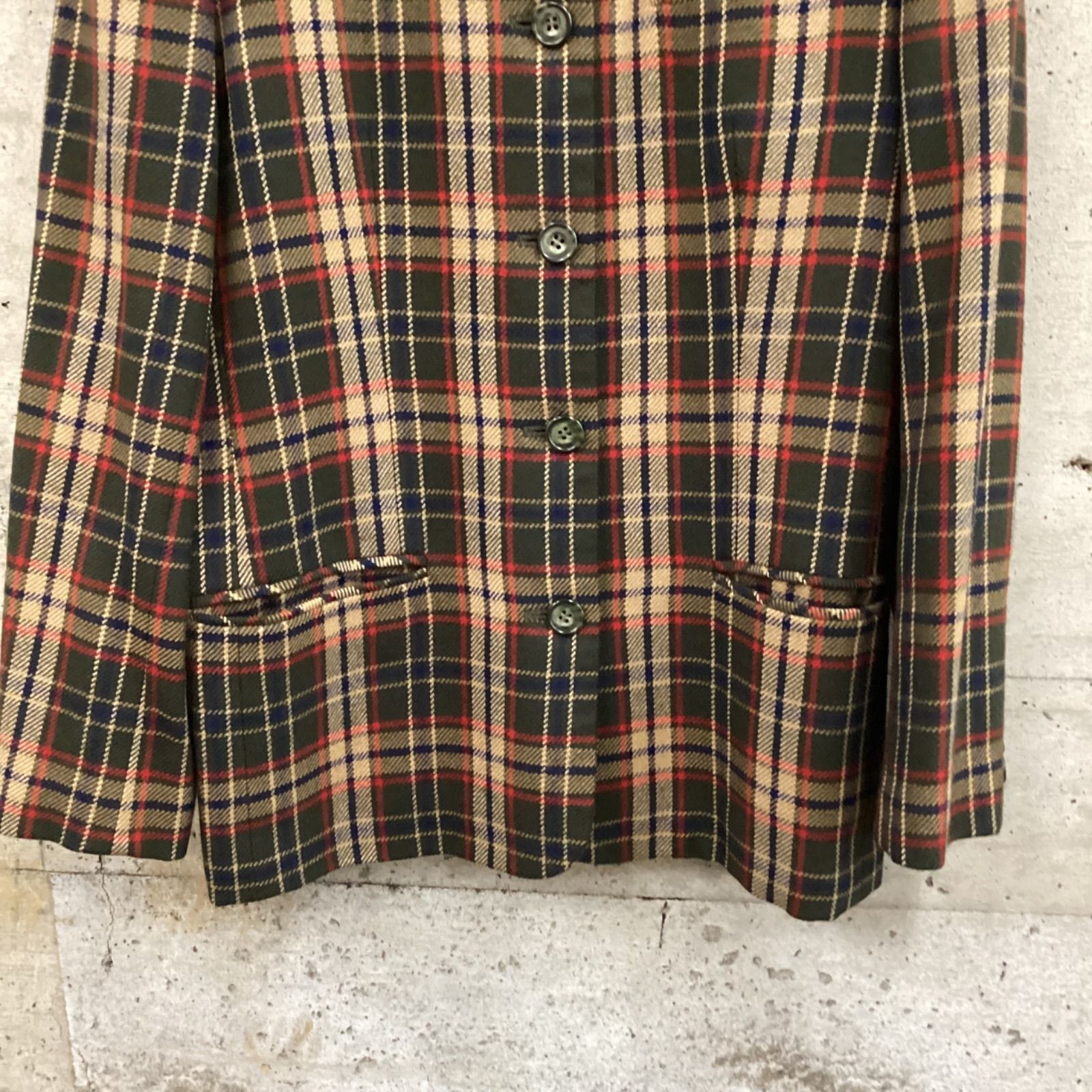 DAKS ダックス タータンチェック ノーカラージャケット ウール - メルカリ