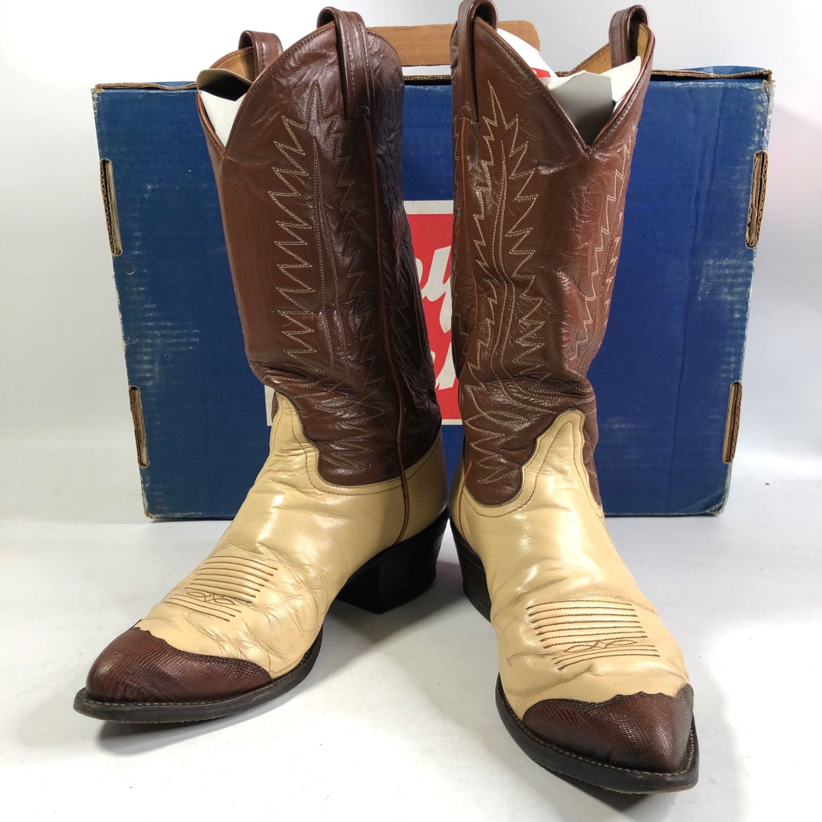 A0917-14-8 TONY LAMA トニーラマ ウエスタン ブーツ 革ブーツ ブラウン ベージュ SIZE 7.5