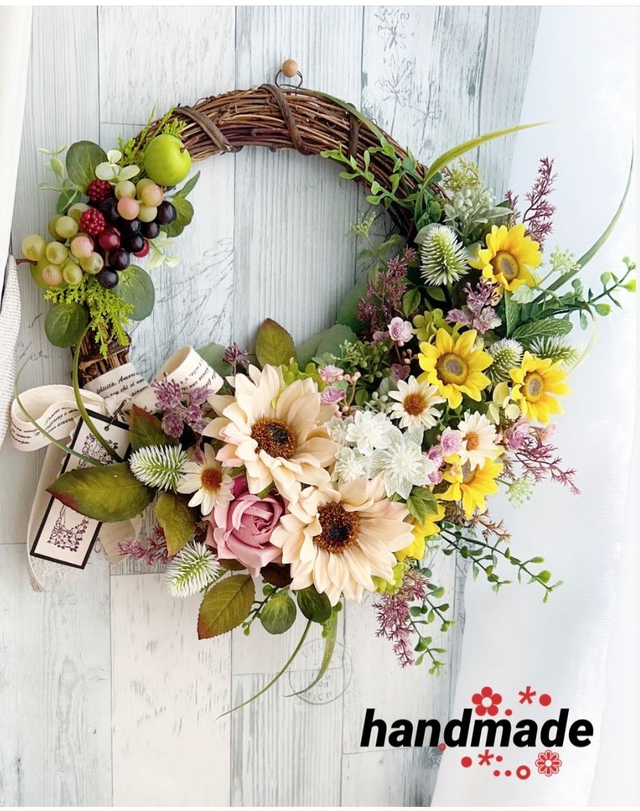 ひまわりとシェル入り グリーン ハートヘアゴム ひまわりとシェル入り グリーン ハートヘアゴム