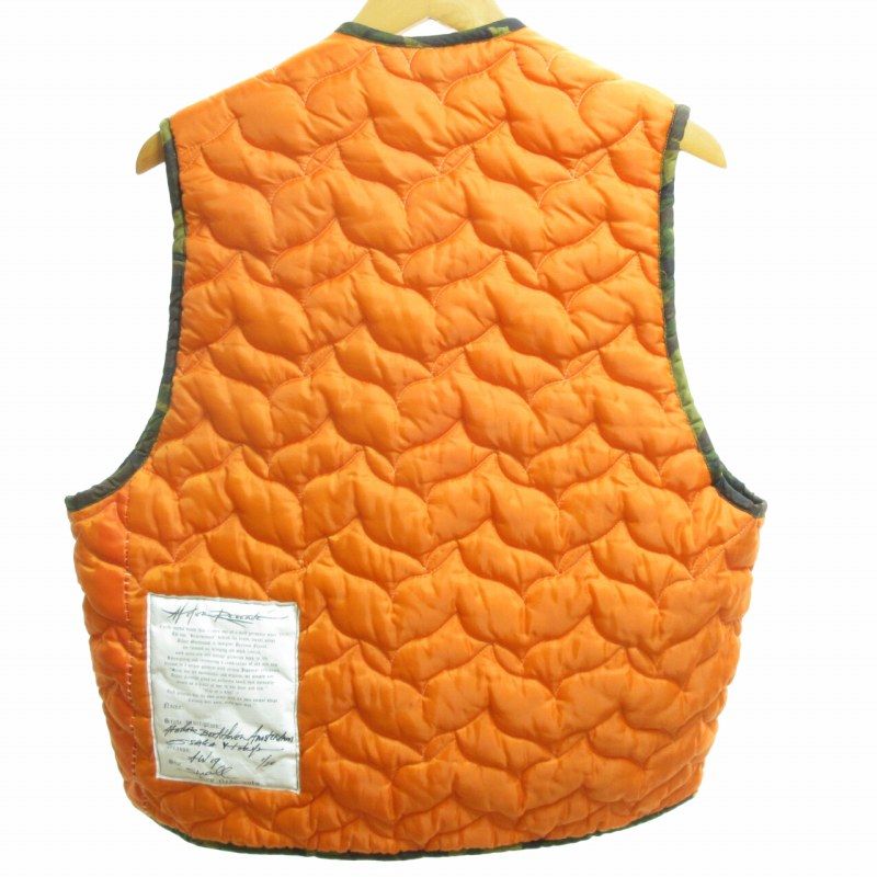 デンハム DENHAM × アトリエリザーブ ATELIER RESERVE 19AW 中綿ベスト キルティング トグル 前開き 切替 迷彩柄 カモフラ カーキ×オレンジ Sサイズ 0721