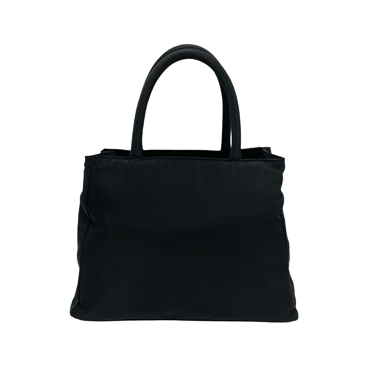 o63【極美品】プラダ　三角ロゴ　ナイロン　レザー　ブラック　ハンドバッグ. 極 美品 PRADA プラダ 三角ロゴ プレート 金具 レザー 本革