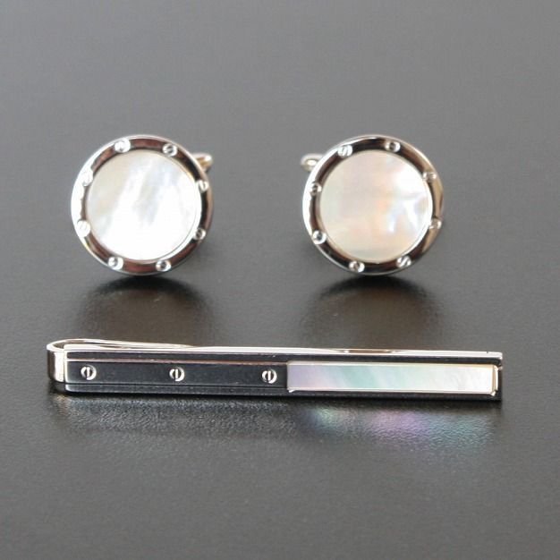 鎌倉カフス工房　MOPネクタイピン　ラウンドMOPカフスセット ギフト・プレゼントにもおすすめ