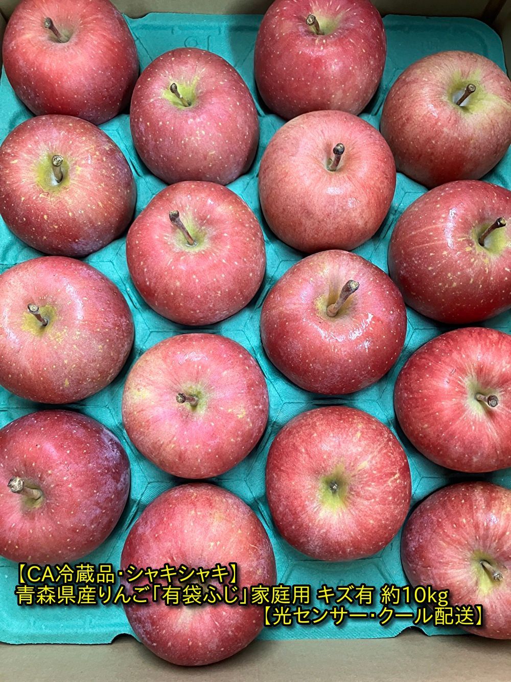 CA冷蔵品 シャキシャキ 青森県産りんご 有袋ふじ 家庭用 キズ有 約10kg 5kg×2箱 光センサー クール配送