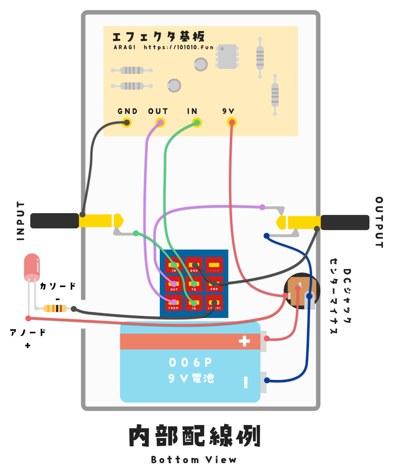 FET1石バッファーエフェクターモジュール◆◆ギター＆ベース 超低ノイズ 2SK303 メタライズドポリプロピレンフィルムコンデンサ