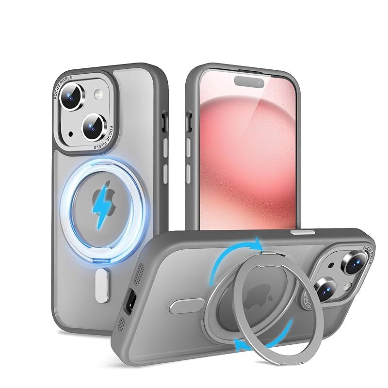 QUEASON 互換品 スマホケース【iPhone 15Plus 用 MagSafe対応 ケース】360回転スタンド ワイヤレス充電対応 いphone15plus 用 ケース リング付き 米軍MIL規格 iphone 15 plus 用 ケース 超強磁力 1