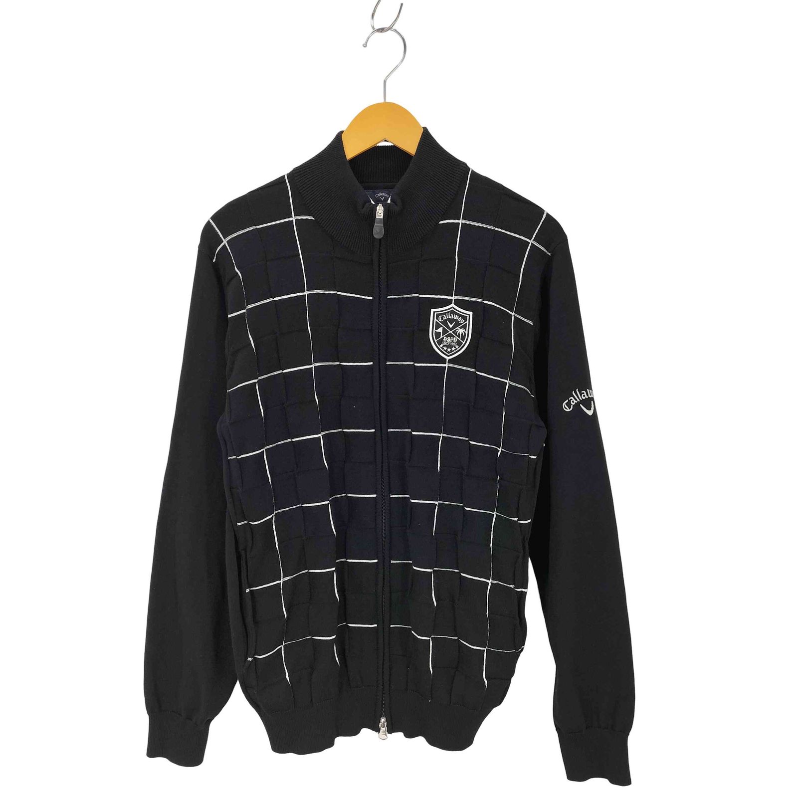 キャロウェイ Callaway 刺繍ロゴ チェックデザイン ジップアップニット
