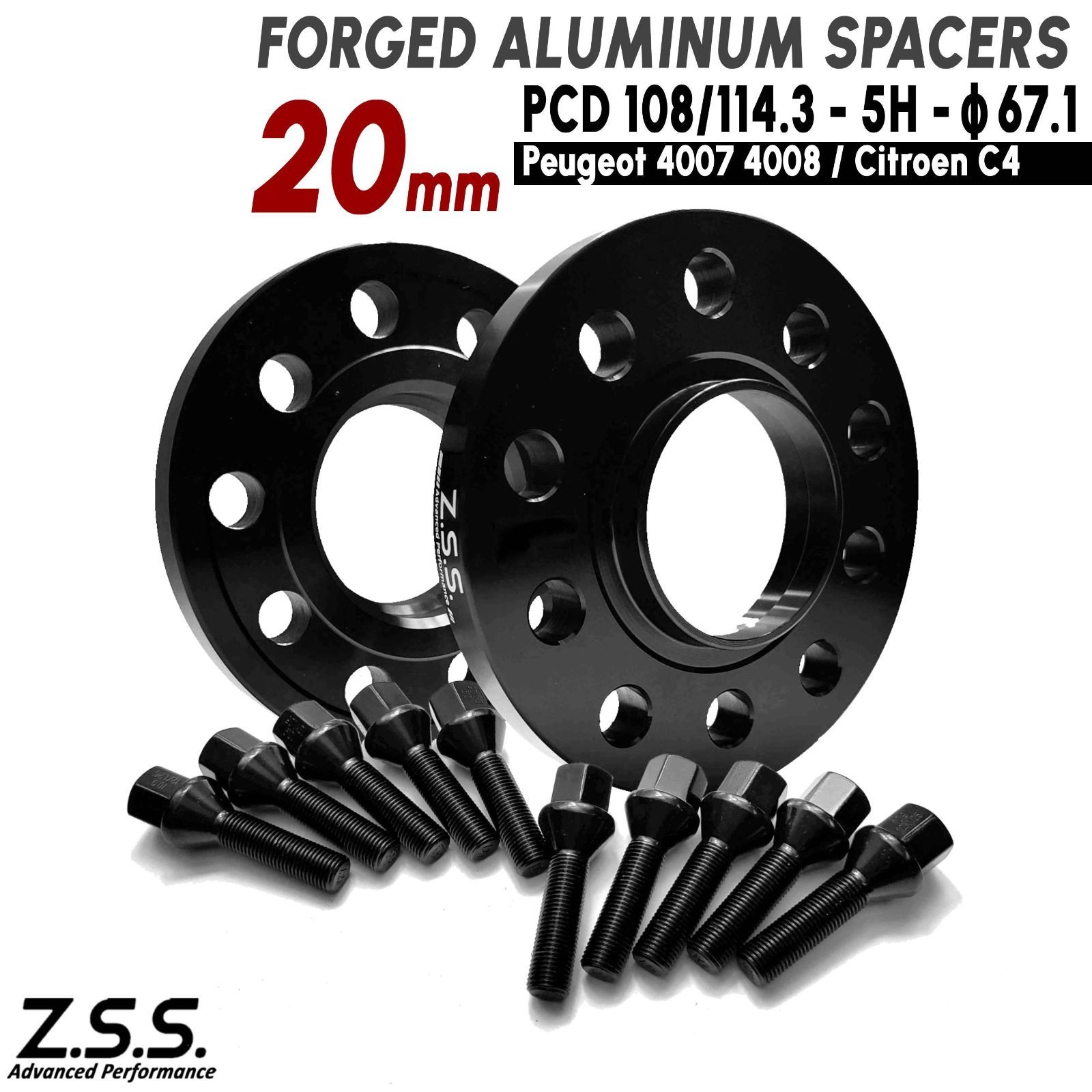 Z.S.S. AP シトロエン CITROEN C4 エアクロス (2012~) C-Crosser (07~12) スペーサー 20mm PCD114.3 5x114.3 67.1φ M12xP1.25 ボルト付
