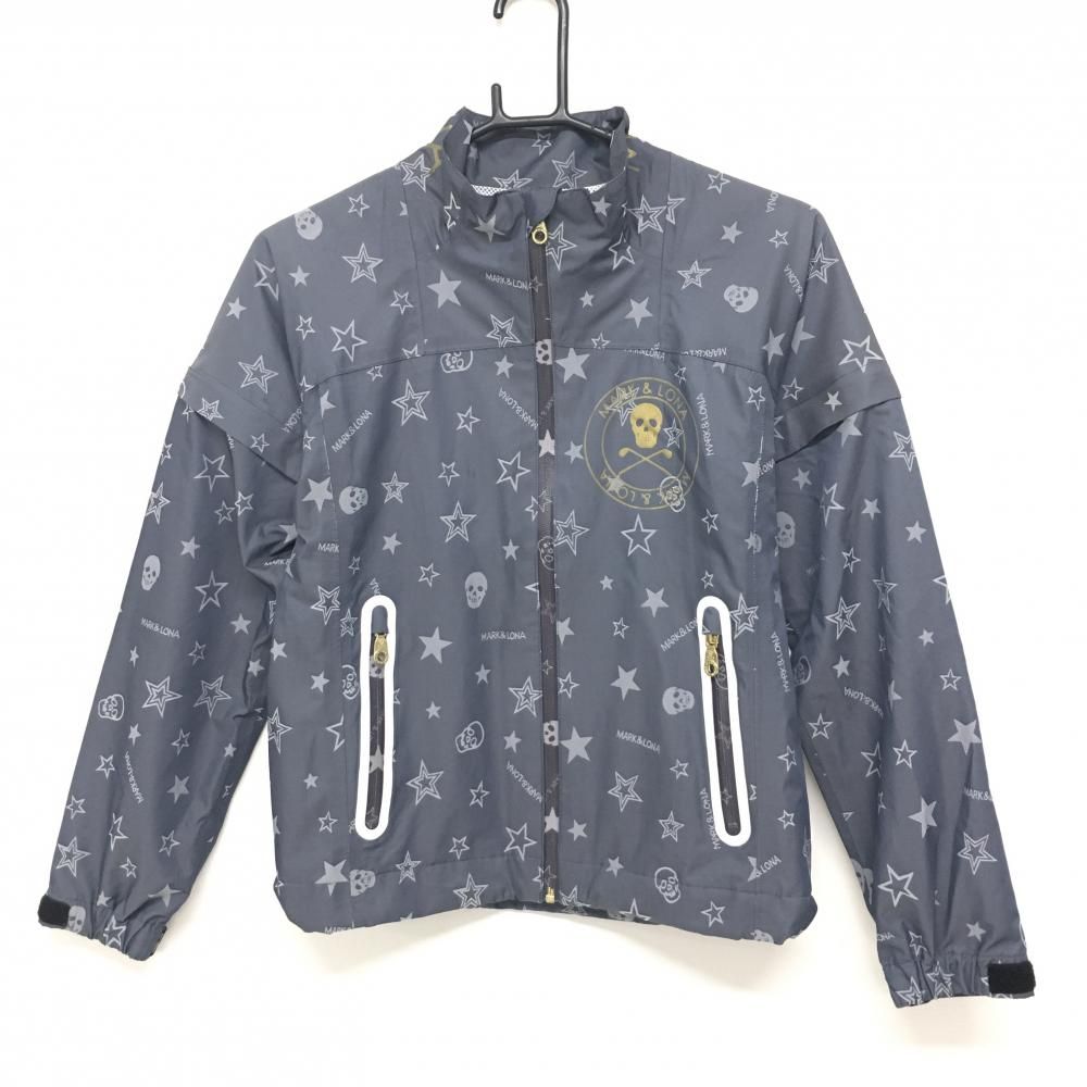 マークアンドロナ 2WAYジャケット グレー 星 スカル総柄 メッシュ裏地 袖着脱可 レディース S ゴルフウェア MARK＆LONA