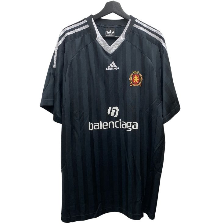 バレンシアガ BALENCIAGA × adidas アディダス GAME SHIRT オーバーサイズ サッカー Vネック 半袖 ゲー ムシャツ 3 ブラック 723663 AA メンズ