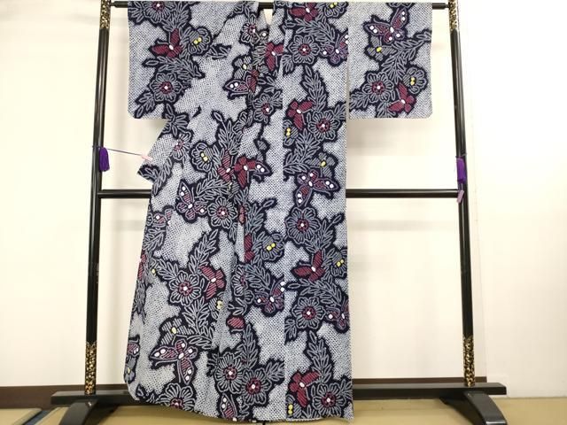 平和屋本店□極上 夏物 浴衣 有松鳴海絞り 舞蝶花文 綿 逸品 DZAA20220kh5