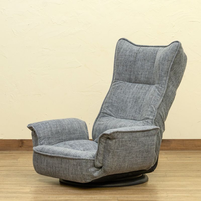 回転式ファブリック肘付き座椅子　グレー 回転式 ファブリック 肘付き座椅子 7段階リクライニング 回転式 収納