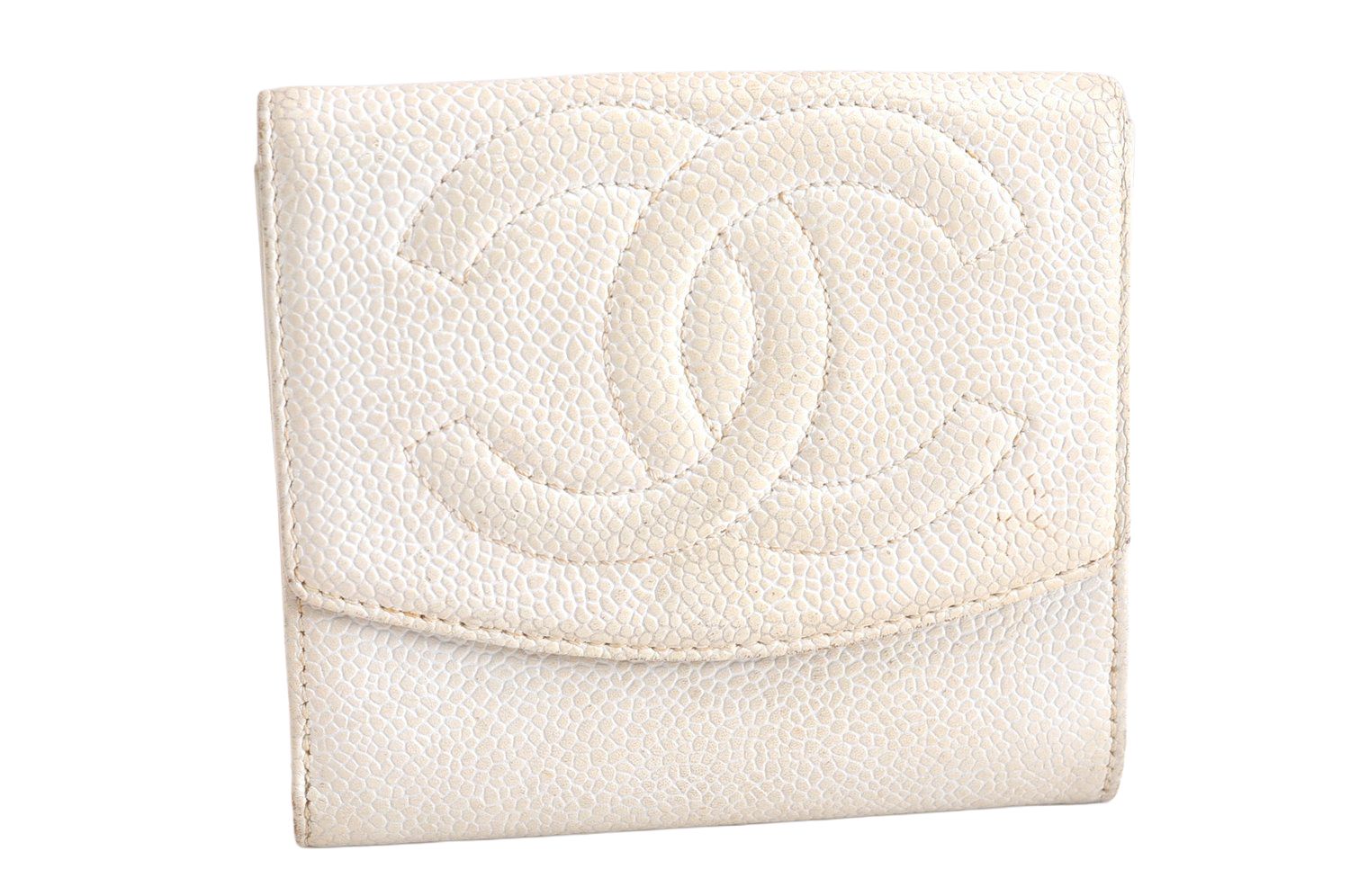 CHANEL シャネル カーフスキン 二つ折り財布 財布 CC ロゴ ホワイト 2821N