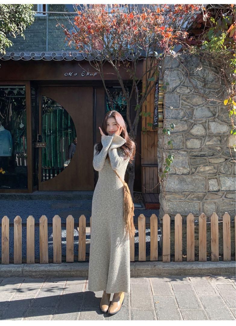 大人 春ニットロングワンピース