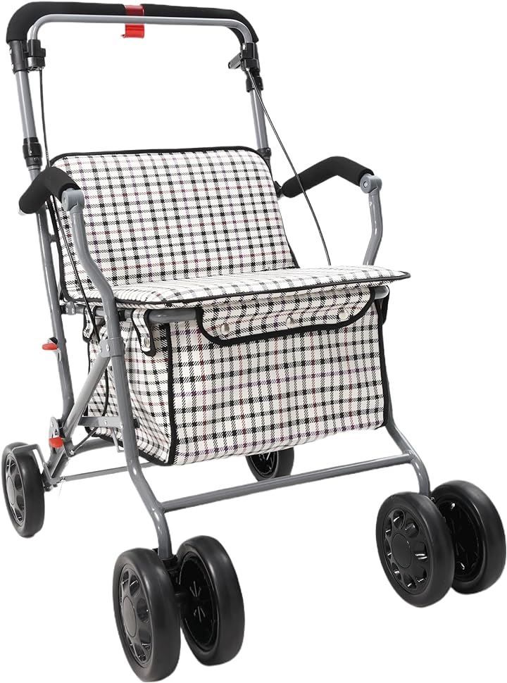 LightCrutch シルバーカー 手押し車 高齢者向けショッピングカート買い物カート 軽量 折りたたむ おしゃれ LCHS001W ホワイト