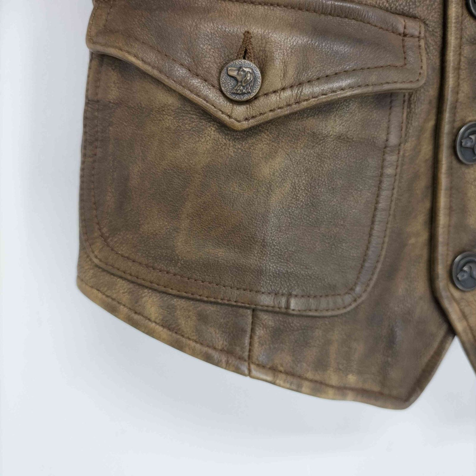 ラルフローレン RALPH LAUREN レザーベスト 動物ボタン レディース JPN