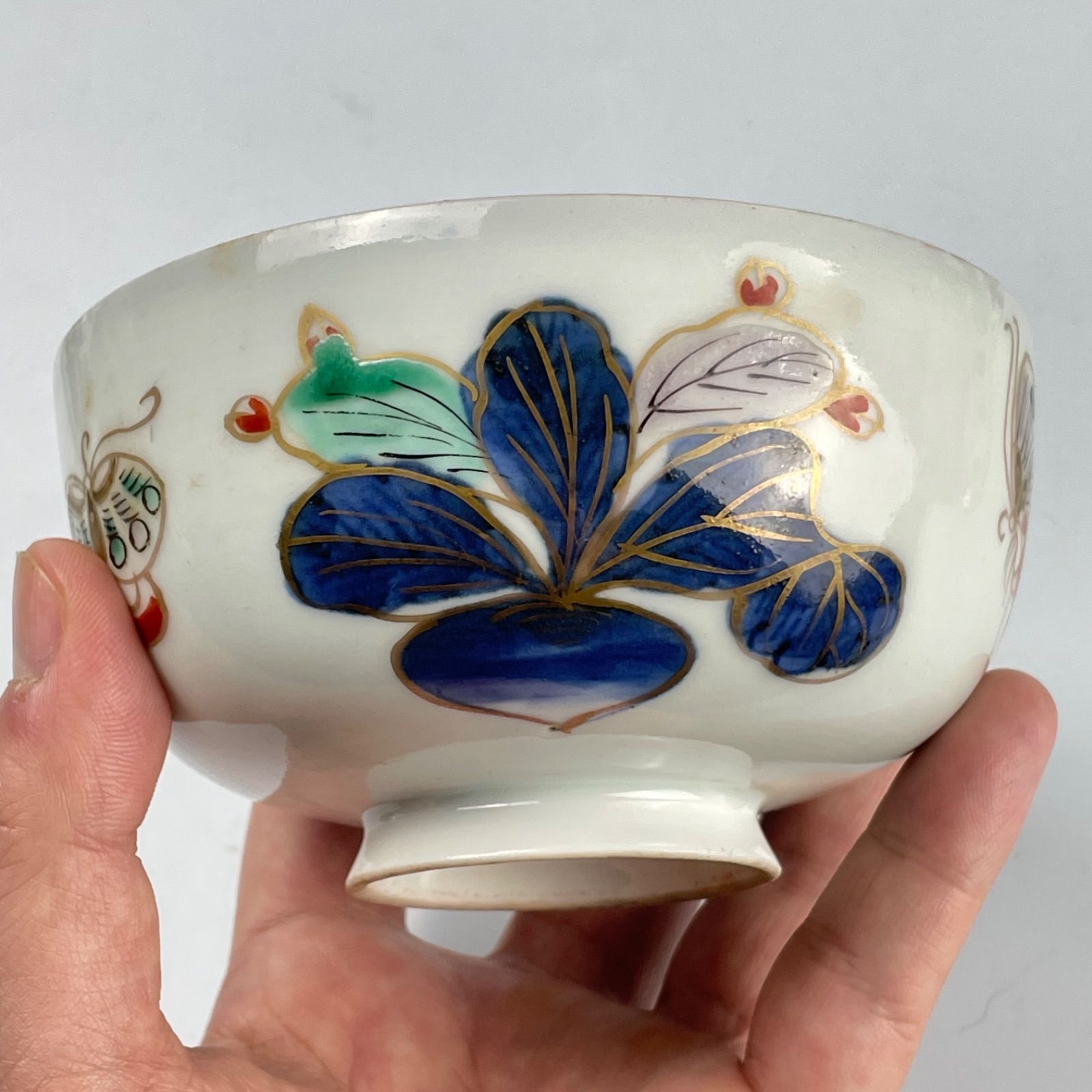 439 色絵 蕪 蝶 古伊万里 伊万里焼 骨董 アンティーク 飯茶碗 4