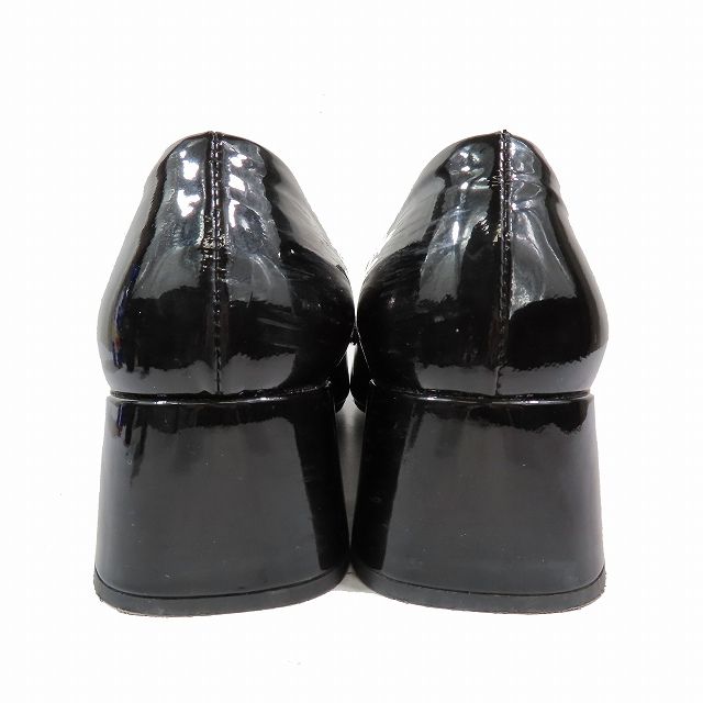 美品 プラダ 三角ロゴ パテント レザー ローファー パンプス チャンキーヒール プラダ PRADA エナメル パテント ローファー トライアングルロゴ