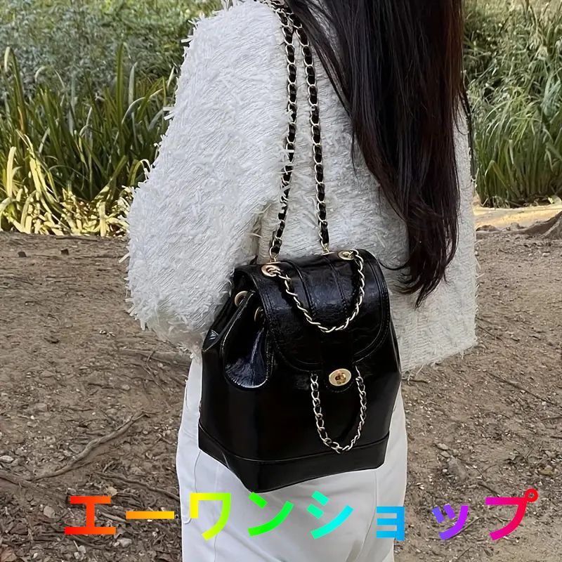 【新作 未使用】ファッションミニフラップバックパック、高級チェーンデイパック、レトロなドローストリングバケットバッグスクールバッグ