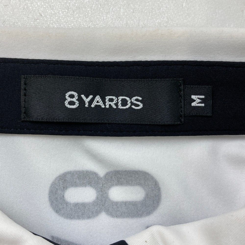 8YARDS ハチヤーズ ポロシャツ メンズM ホワイト ロゴ カジュアル ハチヤーズ 半袖ポロシャツ 白×黒 バックロゴ ロゴワッペン