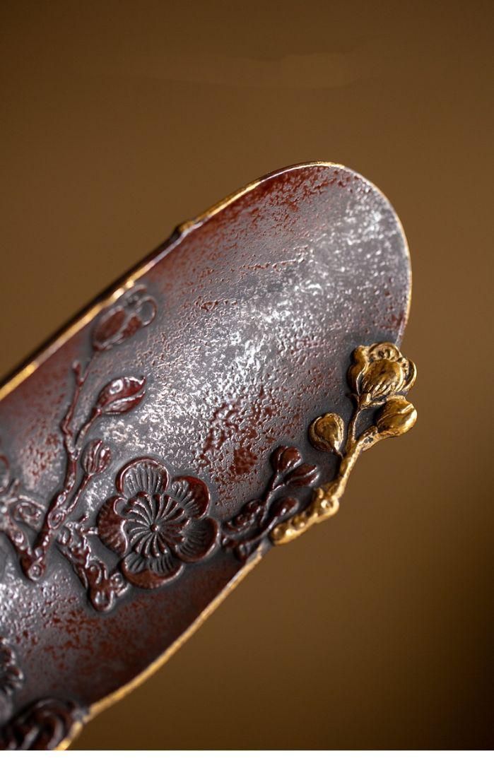 梅の花の手浮彫り茶則 茶杓 新品未使用 茶道具 梅の