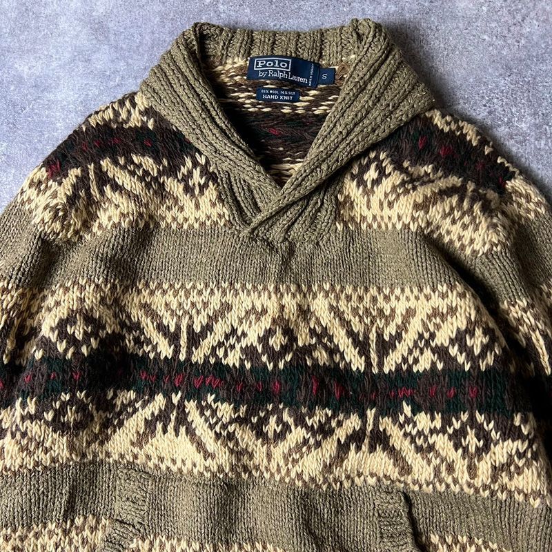 美品　ポロラルフローレン　カシミヤ混 ニット　ウール　透かし編み　ネイティブ ラルフローレン カシミヤ混 ネイティブ編み オフショル ウール