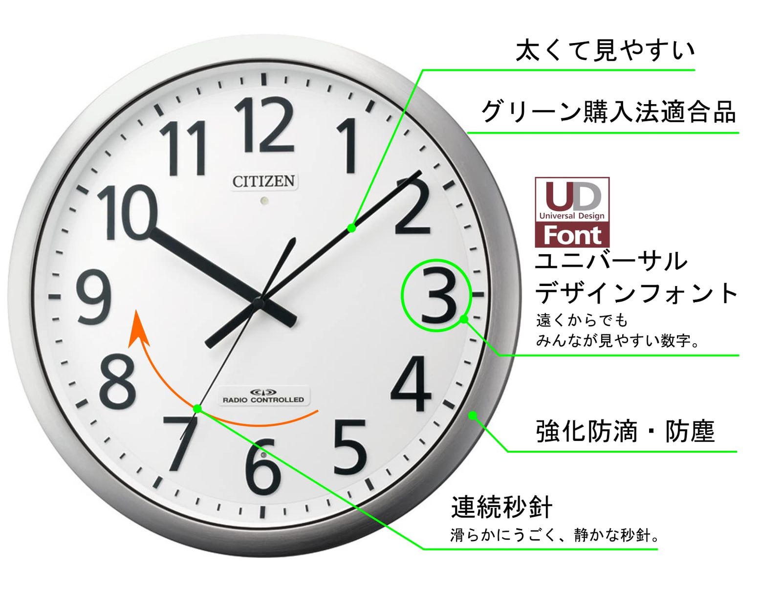 特価セール】リズム(RHYTHM) 掛け時計 電波時計 オフィス 連続秒針 静