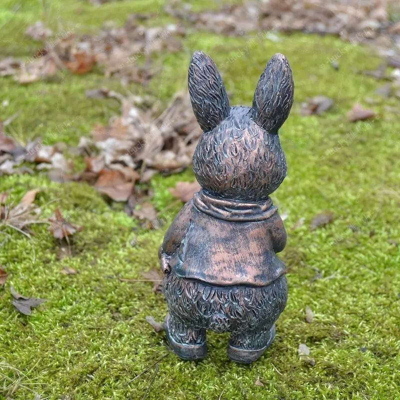 ブロンズ製ウサギの工芸品 ガーデンオブジェ ウサギ ブロンズ ヴィンテージ調 庭 ガーデン