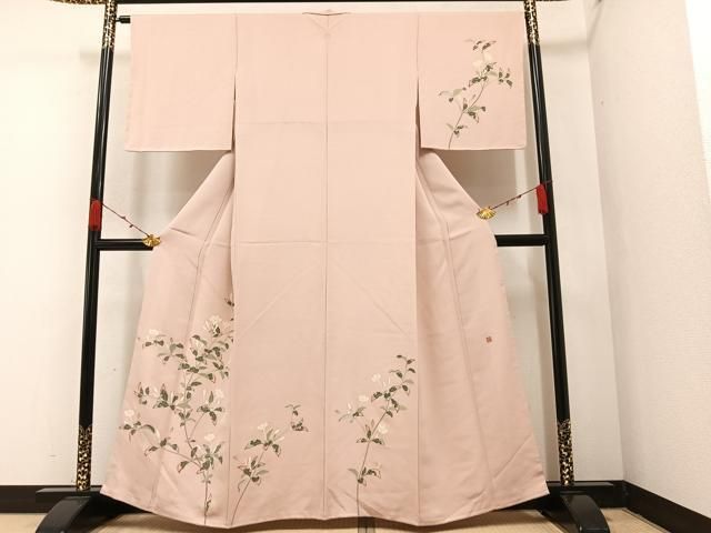 ★専用★未使用品 訪問着 枝花 くすみ紫 枝花 綸子 金彩 身丈162.0cm 御仕立て上がり・中古美品】正絹創作友禅訪問着 「草花文様」艶