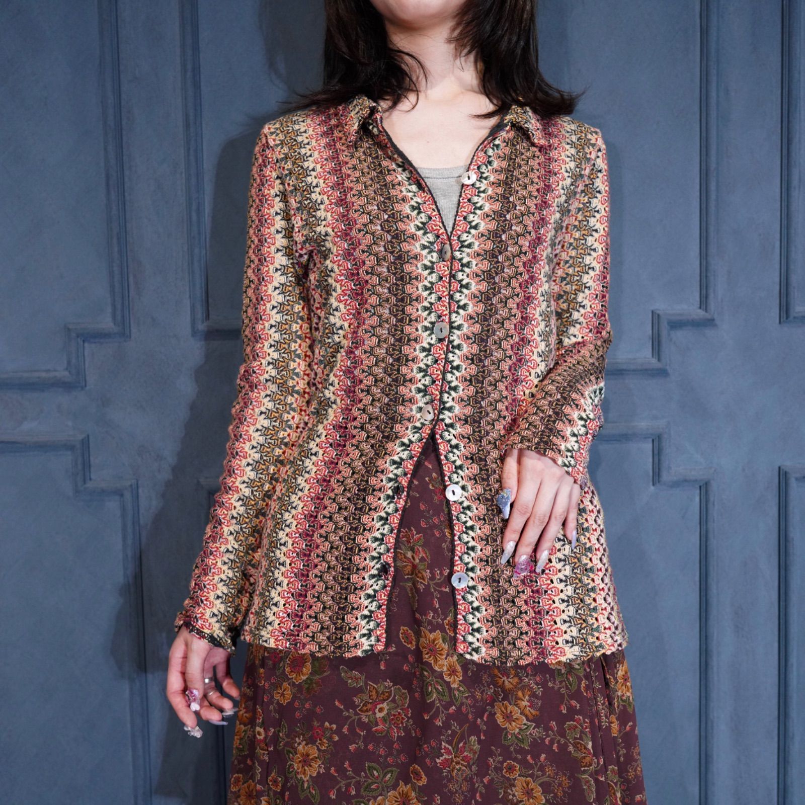 USA VINTAGE PATTERNED DESIGN KNIT SHIRT|アメリカ古着柄デザインニットシャツ