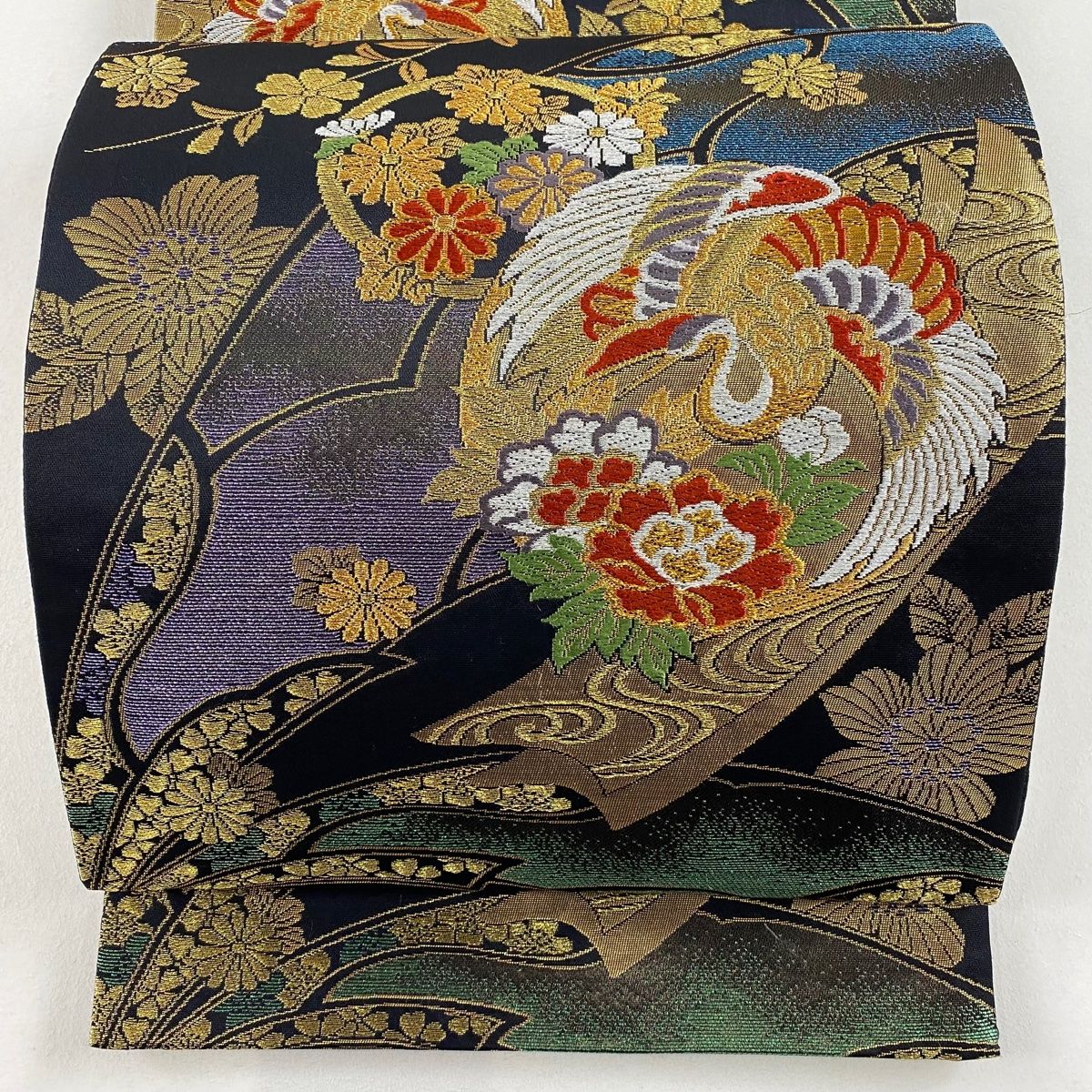 袋帯 秀品 鶴 草花 金糸 箔 黒 六通 正絹 【中古】 - メルカリ