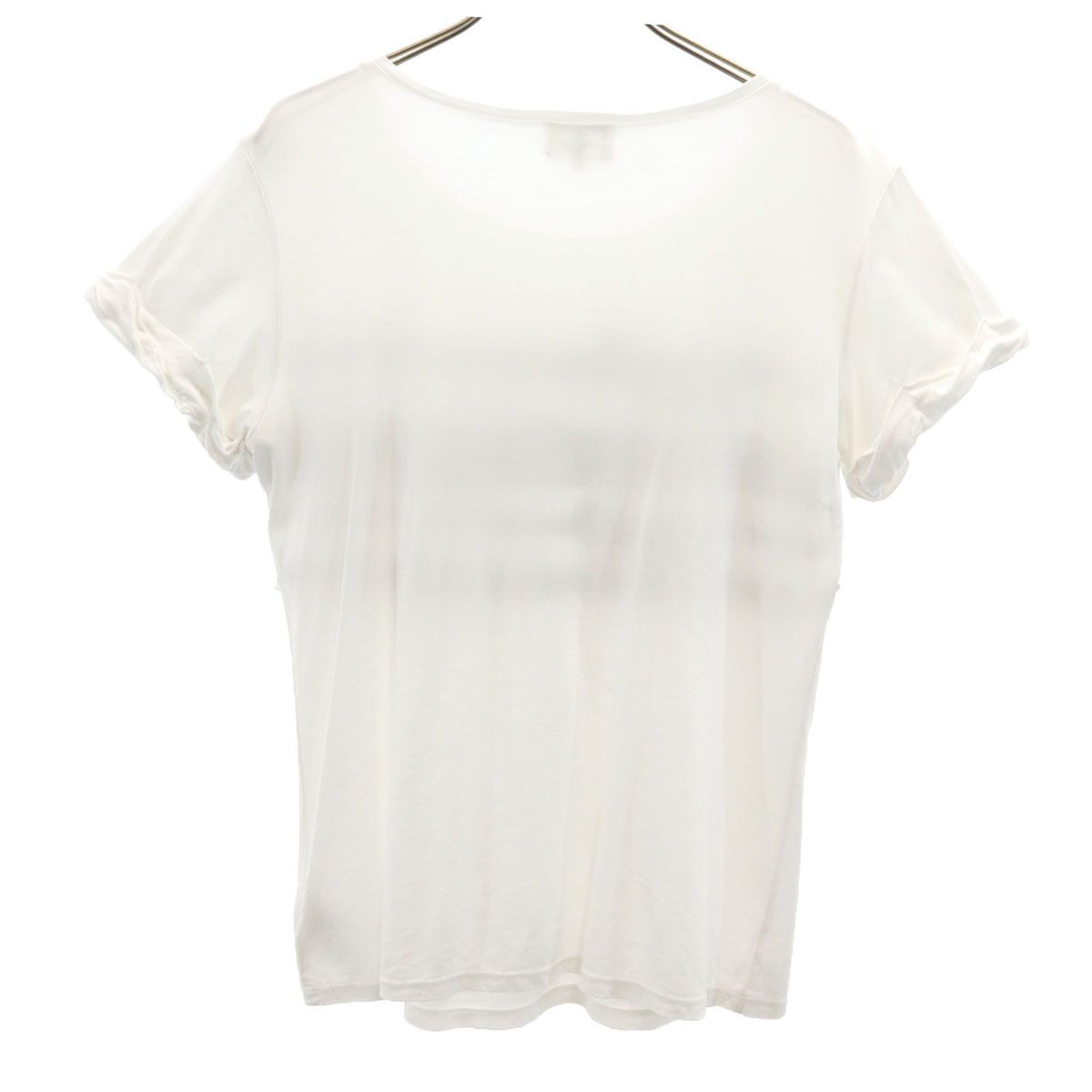 新品 ランバンオンブルー Tシャツ カットソー リボン 装飾 ホワイト 38 LANVIN en Bleu ランバンオンブルー 半袖 リボンブローチ付き