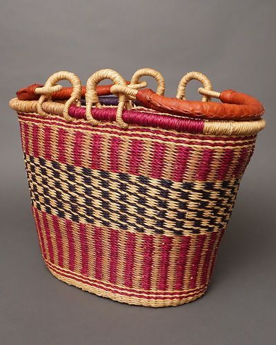 アフリカ ブルキナファソ 楕円型 マルシェバスケット DX Lサイズ ＃5 かご アフリカンバスケット アフリカ雑貨 小物入れ