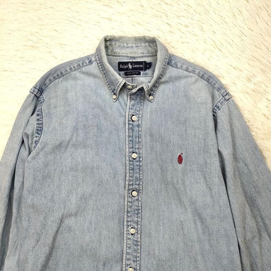 RALPH LAUREN ラルフローレン デニムシャツ 長袖 L メンズ 90s ポニー