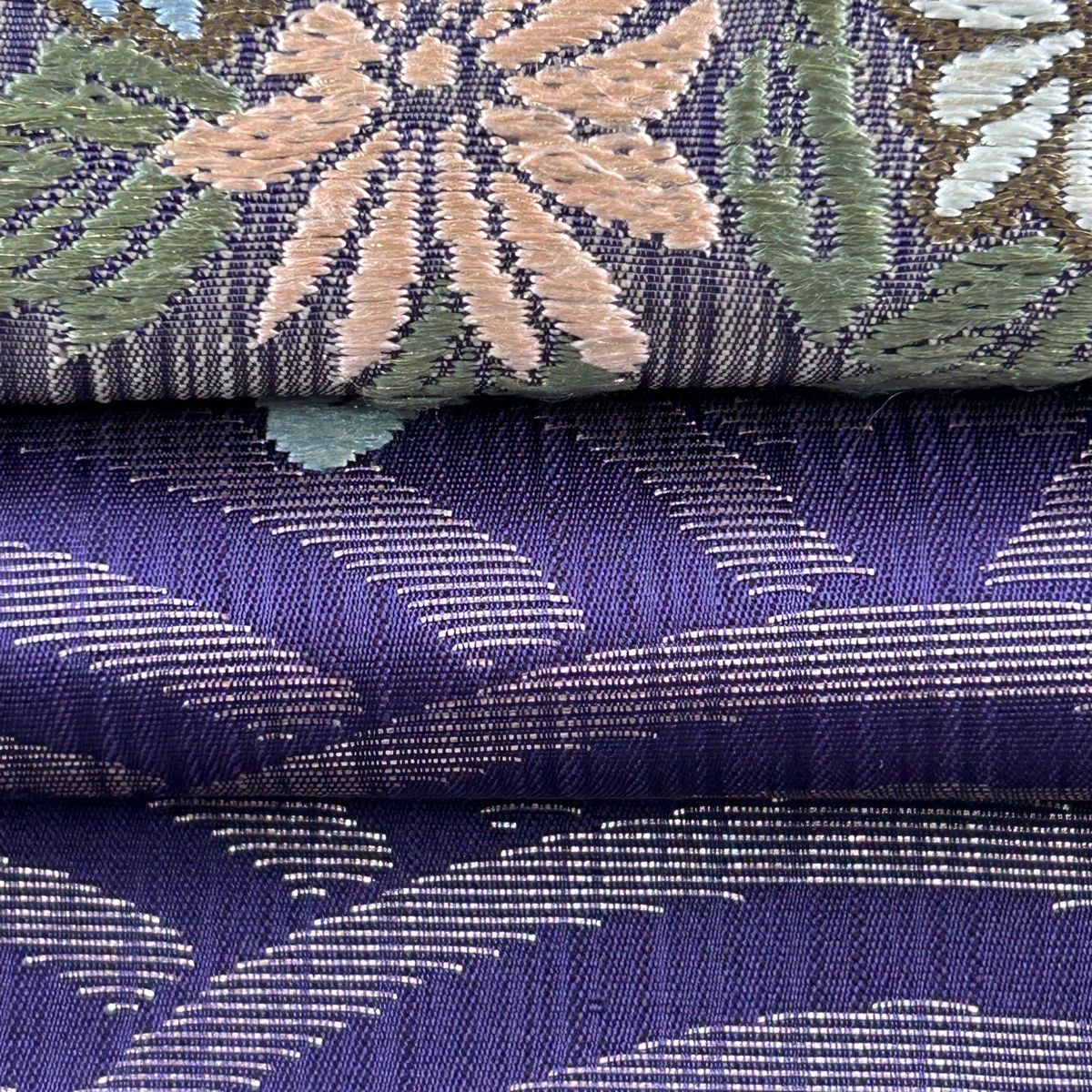 ¨̮⃝ 長尺 未使用 紫陽花 刺繍 名古屋帯 正絹 名古屋帯 美品 秀品 扇 草花 刺繍 箔 濃紫 正絹 【中古】 - メルカリ