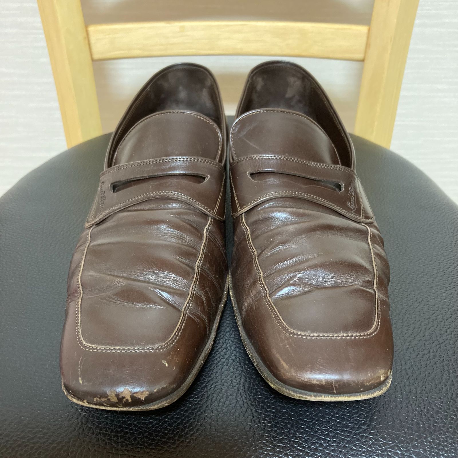 ルイヴィトン LOUIS VUITTON 靴 25.5cm 茶 コインローファー