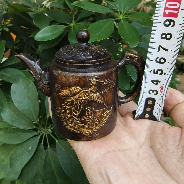 十二支龍頭茶壺 龍鳳壺 銅壺徳利 茶道具 煎茶器 装飾品 工芸品 美術品 置物 浮き彫り龍鳳 徳利 急須 茶道具 煎茶道具 工芸品 美術品 置物