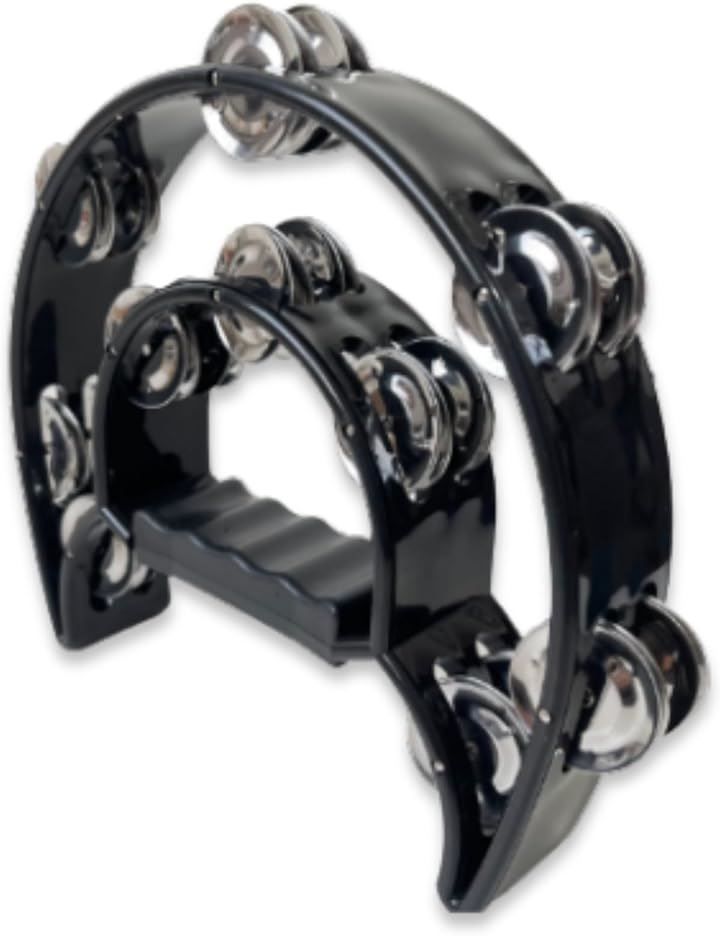 Neutral Zenith Tambourine Percussion Instrument, 2 Row Metal Bell, Handheld Handbell, Beginner, Kids, Adults, Percussion, Karaoke, Semicircular (Black, 300g)