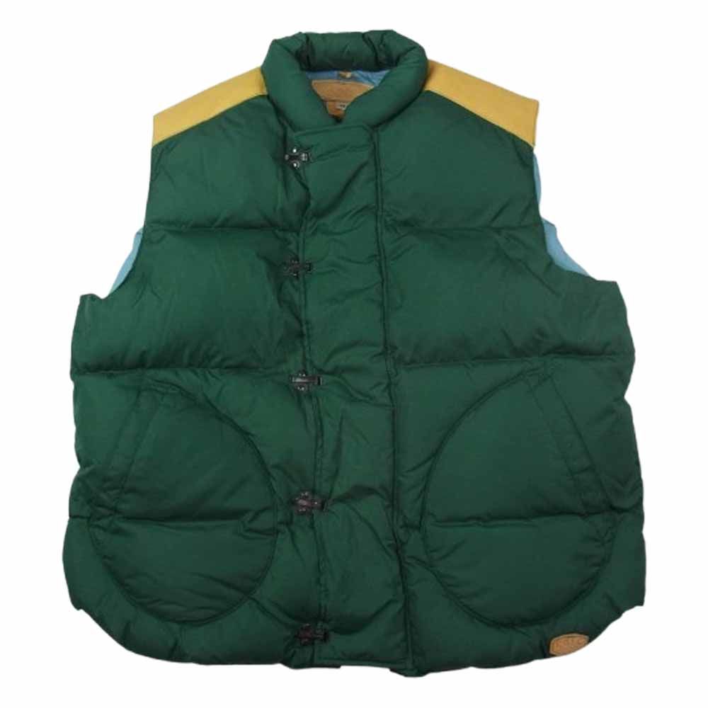 Nigel Cabourn ナイジェルケーボン 200-242-57 Rocky Mountain FeatherBed ロッキーマウンテンフェザーベッド レザー切替 クリップ ダウンベスト グリーン系 46