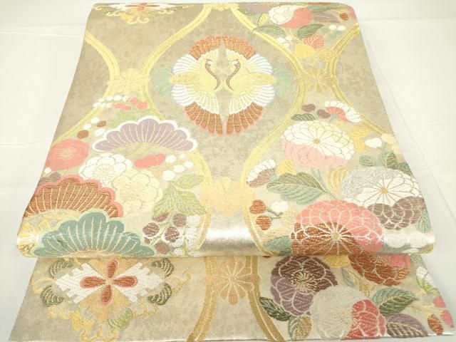 平和屋着物▽六通柄袋帯 立涌花鳥文 金糸 引箔 正絹 逸品 DAAX3227az