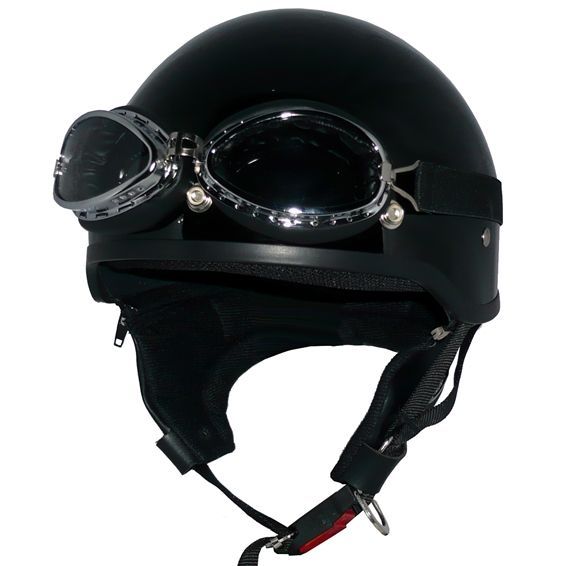 新品！ ZK-600 ヘルメット装飾ゴーグル付きハーフジェット【ブラック】SG公認 PSC認可！125cc以下対応　チャック式着脱耳当て装備 盗難防止金属ホルダー フリーサイズ(57～60)  大人気ポリスヘ