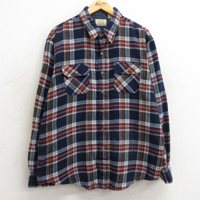 XL/古着 シアーズ 長袖 シャツ メンズ 80s 大きいサイズ 紺他 ネイビー チェック 24feb03 中古 トップス