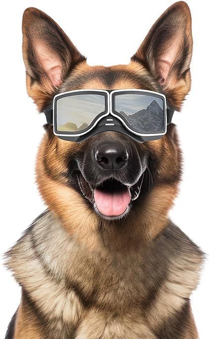 Enjoying 中型犬用サングラス、紫外線対策、屋外用犬用ゴーグル、防曇、防風、防塵、ソフトフレーム、調整可能な弾性バンド