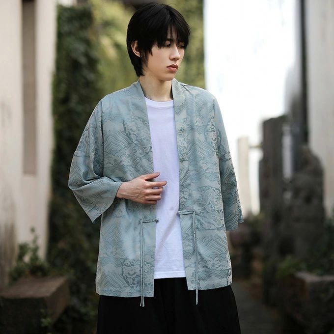 シャツ　カーディガン メンズ　和式 メンズ 開襟 大きい　鶴柄 メンズ和式 夏服 メンズ 開襟 大きいサイズ カジュアル ゆったり