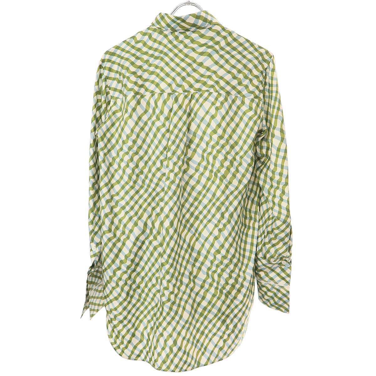 CELINE セリーヌ by Phoebe Philo デタッチャブルカラーウェーブチェックシルクシャツブラウス 2 0AZ5 7229 グリーン×ブルー系 36 ITXFNOCV3834 CELINE セリーヌ by Phoebe Philo デタッチャブルカラーウェーブ