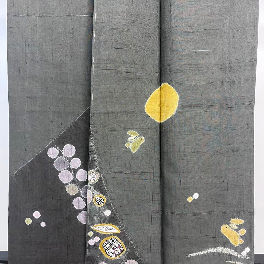 単衣着物　小紋　フルセット　亀甲模様　紬　花　着物　L5 新 デザインファッション - 紬着物 花亀甲に松の木 花模様 乙女