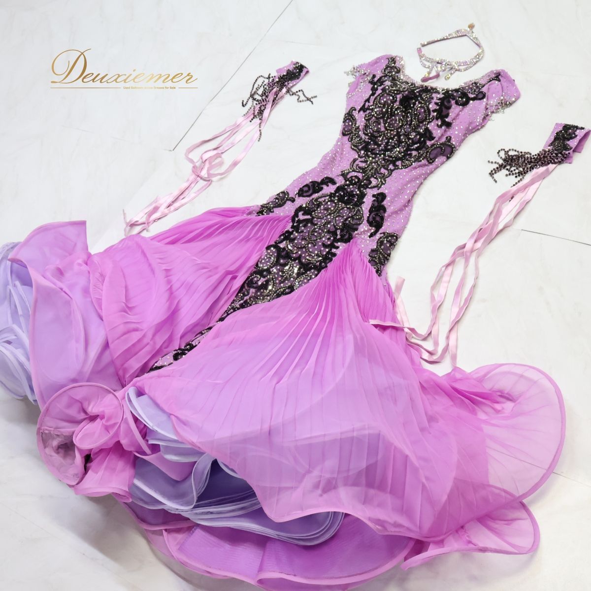 美品 社交ダンス衣装】ピンク ラテン ドレス ワンピース パープル 紫