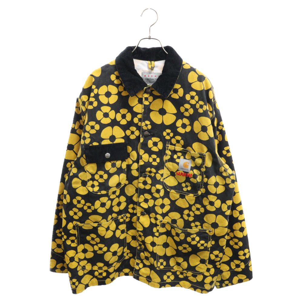 MARNI (マルニ) ×CARHARTT WIP OG CHORE COAT カーハート フラワー チョアコート カバーオールジャケット 襟コーデュロイ ブラック/イエロー