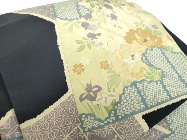 平和屋着物 アンティーク 大正ロマン ワンタッチつけ帯 刺繍 色紙重ね花文 正絹 DAAX4819ps