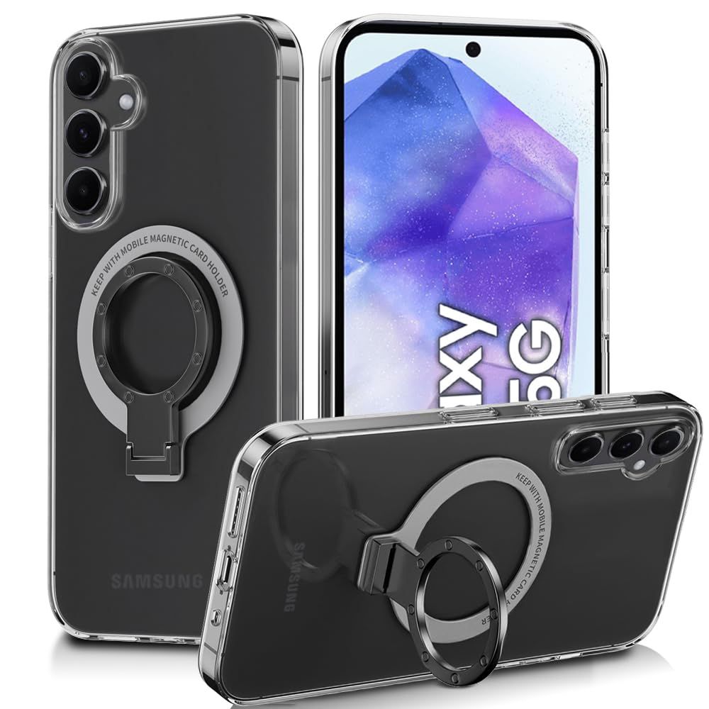 【数量限定】Galaxy A55 5G ケース SC-53E MagSafe対応 透明 金属リング付き ギャラクシー A55 クリア スマホケース タンド機能 ストラップホール付き 擦り傷防止 滑り止め 落下防止（Galaxy A55 5G 透明ケース）